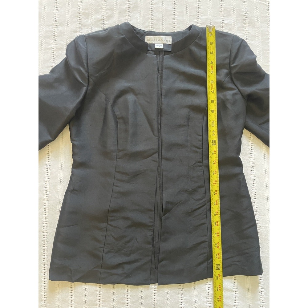 Miller Shor‎ 100% Silk VTG Gold Embroidered Minimalist Black Blazer Size 4 - Picture 7 of 9
